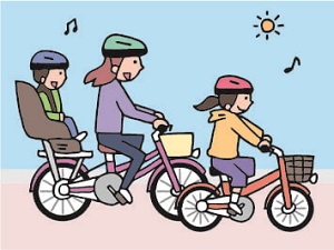 画像：親子で自転車に乗っているイラスト