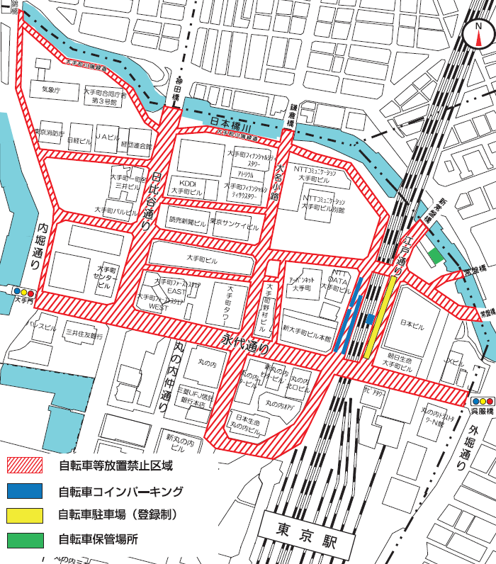 地図：大手町駅禁止区域