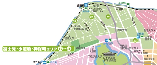 画像：富士見・水道橋・神保町エリアの地図