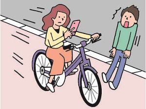 画像：携帯をみながら自転車に乗っているイラスト