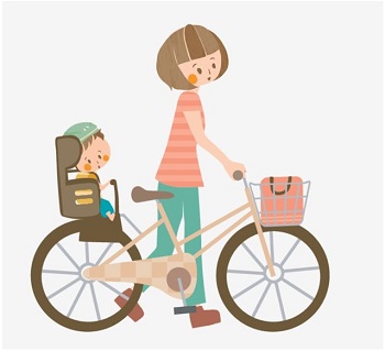 画像：子どもをチャイルドシート付き自転車にのせているイラスト