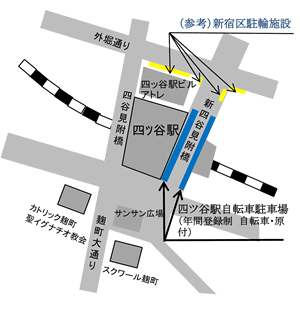 地図：四ツ谷駅自転車駐車場の案内