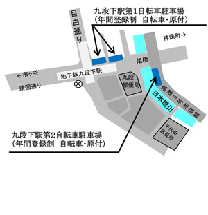 地図：九段下駅自転車駐車場の案内