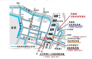 地図：大手町駅自転車駐車場の案内