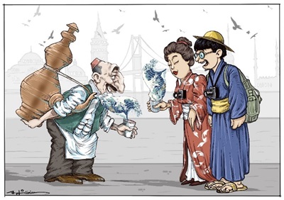 画像：トルコ現代風刺漫画家の作品。Halit Kurtulmus作
