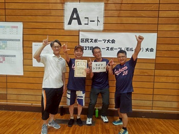 写真：優勝チームと表彰状