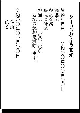 画像：クレジットカード会社あてのクーリング・オフ通知の記載例 裏面