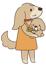 画像：赤ちゃんを抱く母犬の画像